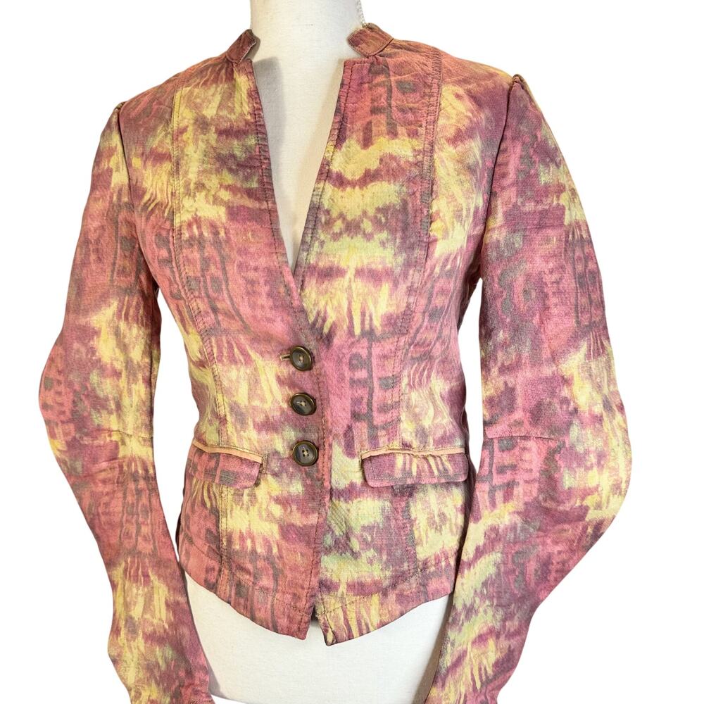 Free People Ikat Tribal Tie Dye Blazer Jacket Women’s 2 Cotton Boho Y2K Western